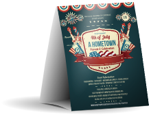 Fourth of July Freedom Blue Table Tent with 17 data fields for event info.