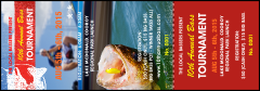 Bass Fishing Tournament Event Ticket with customizable text, detachable stubs, and unique numbering.