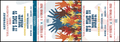 A blue, orange, yellow and red Fundraising Hands Reserved Event Ticket