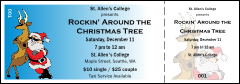 A fun general admission ticket for Christmas with Santa and a reindeer standing back to back wearing sunglasses. This general admission ticket has a 1.875" stub.
<ul>
<li>Cool Christmas General Admission Ticket 002</li>
<li>Approximately 1.97" x 5.63"</li>
<li>Perforated stub measures 1.875"</li>
<li>Individually numbered</li>
<li>Booklet stapling available</li>
<li>High-resolution printing</li>
</ul>