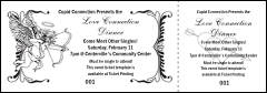 Valentine's Day B&W ticket with a cupid theme and a stub.