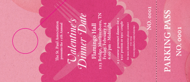 Valentine's Dinner Date Hang Tag with detachable stubs and unique numbering.