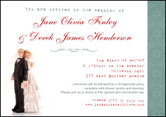 Vintage Bride and Groom Postcard Mailer with customizable text.