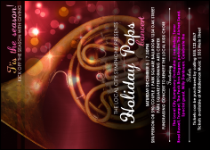 Symphony Holiday Pops Postcard Mailer with festive, musical design.