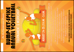 Volleyball Sun Rays Postcard Mailer with vibrant color scheme.