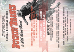 Bucking Bronco Rodeo Postcard Mailer with wild-west-inspired design.