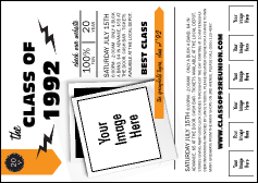 Class Reunion Mascot Orange Postcard Mailer with 7 image upload spots.