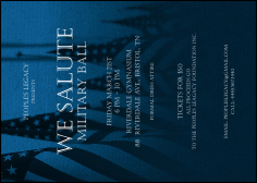 Military Ball - US Flags Postcard with blue-tinted background and customizable text. 1-business-day turn around.