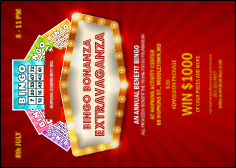 Bingo Bonanza Extravaganza Postcard has several lines of easy-to-customize text.