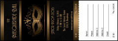 Masquerade Ball 3 Raffle Ticket with perforated stubs.