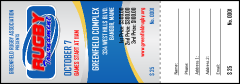 Rugby Tournament 2 Raffle Ticket with perforated stub.