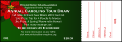 A Christmas raffle ticket with a poinsettia.