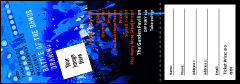 A blue rock themed raffle ticket with an outline of a band.