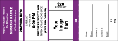 A raffle ticket with Purple and White coloring and the option to upload an image.