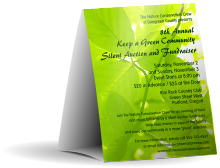 Nature Series - Green Leaves Table Tent with pretty spring foliage in the background.