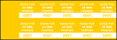 Yellow 20 Min Parking Validation Stickers